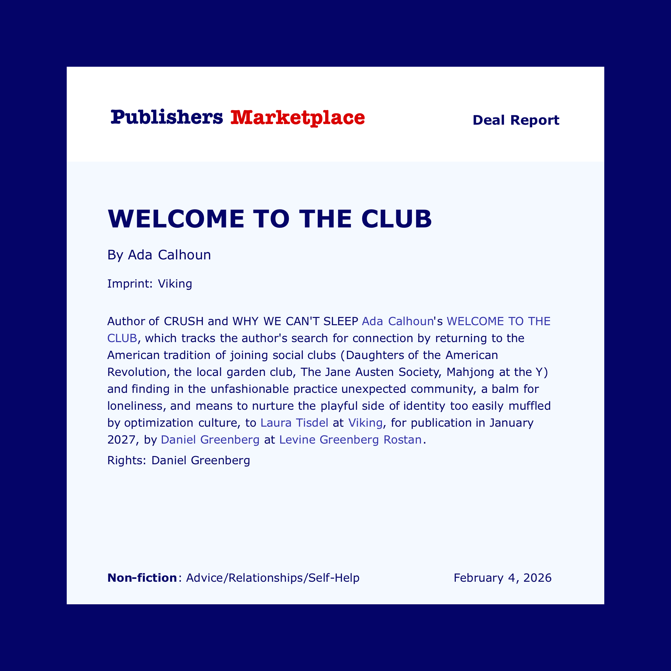 Welcome to the Club in Publishers Lunch!