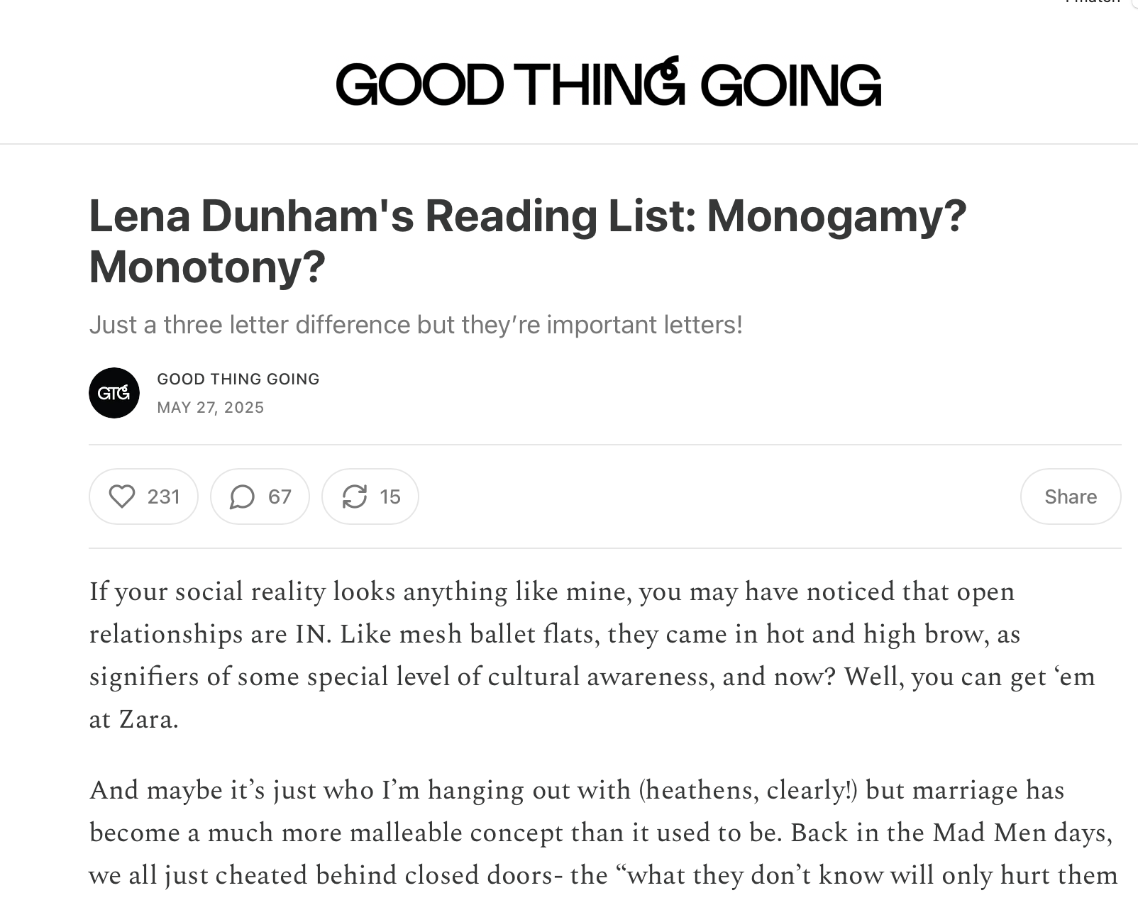 Crush praised by Lena Dunham!